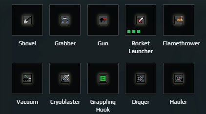 Official Sandustry tool index showing equipment icons